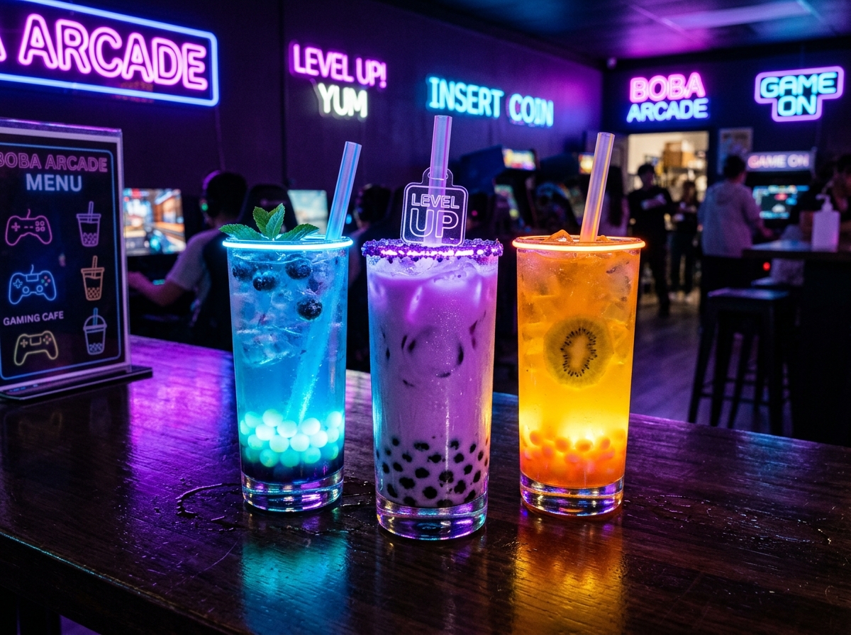 Colourful bubble tea boba drinks