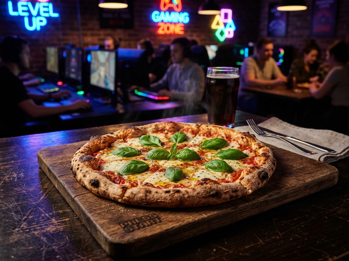 Margherita pizza on wooden board